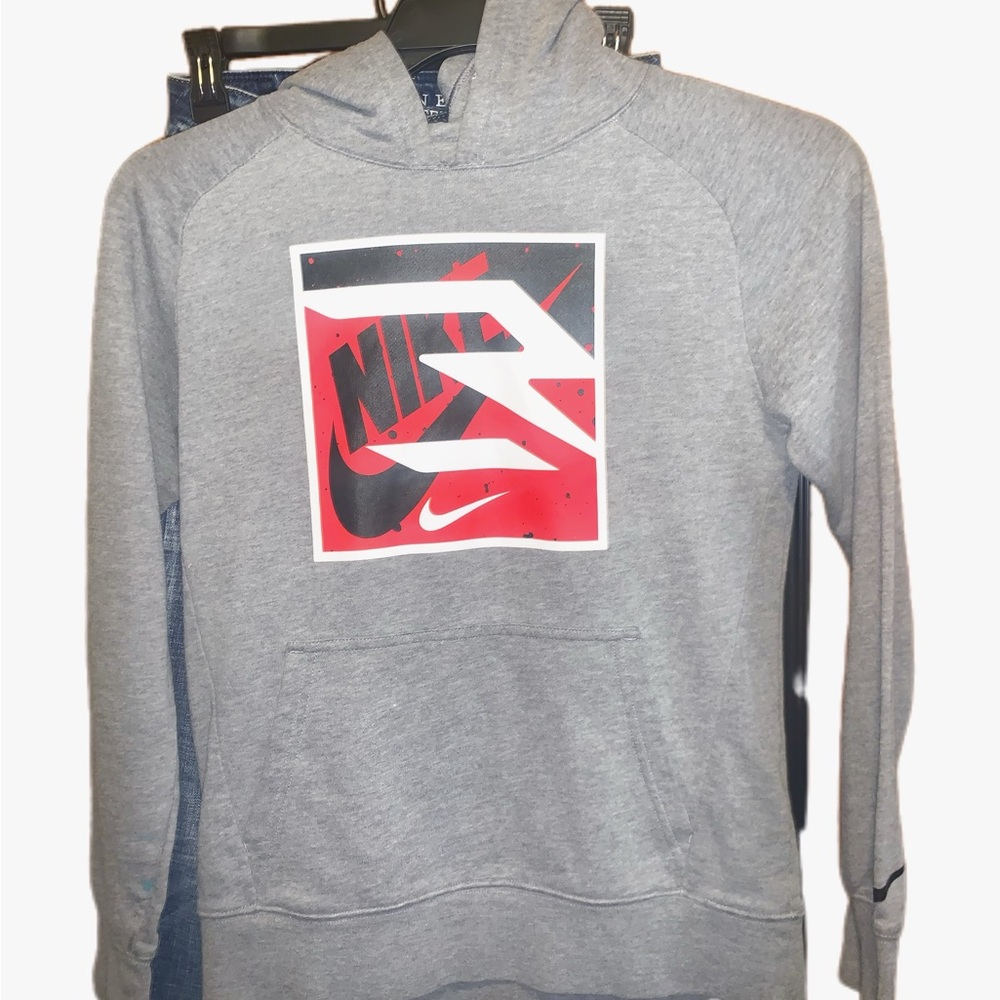 Nike Gray and Red Sweatshirt with Modern Graphic